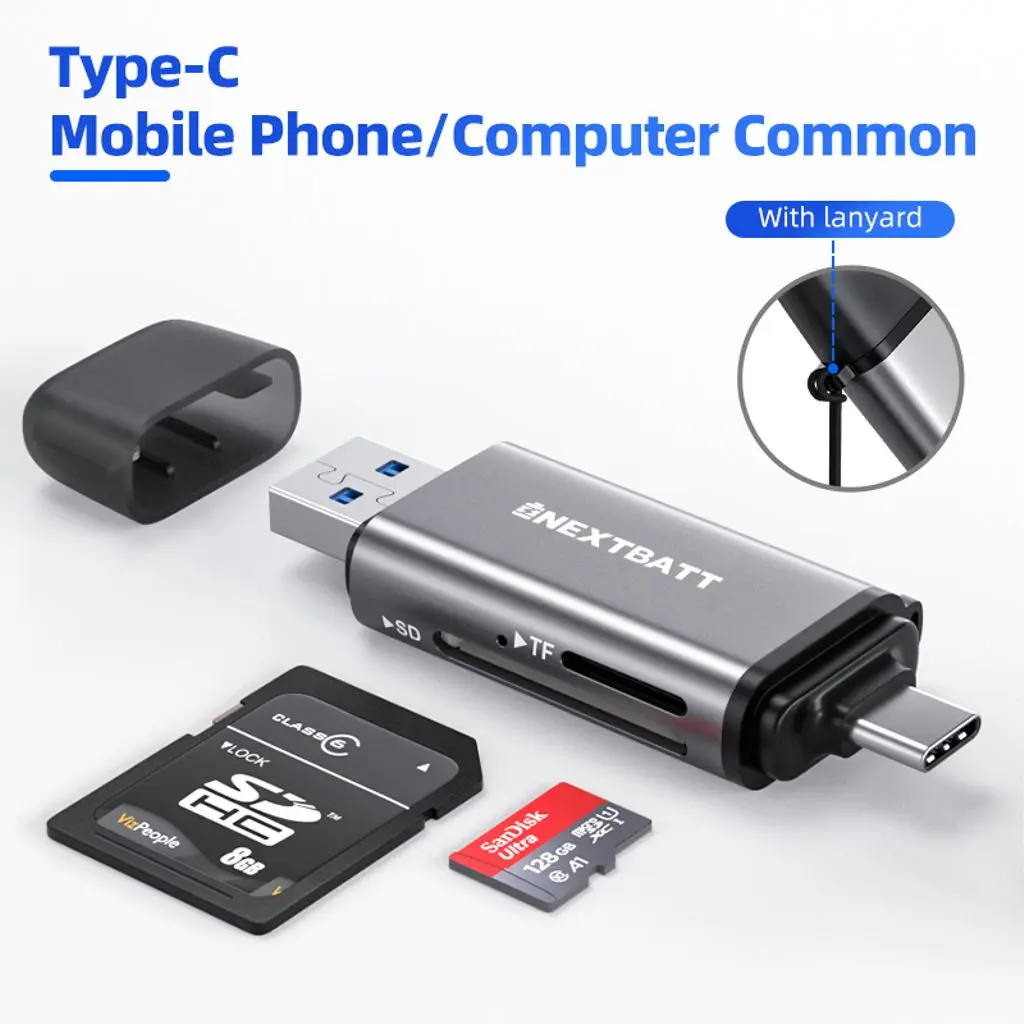 SD/TF Minneskortläsare med USB-A & USB-C