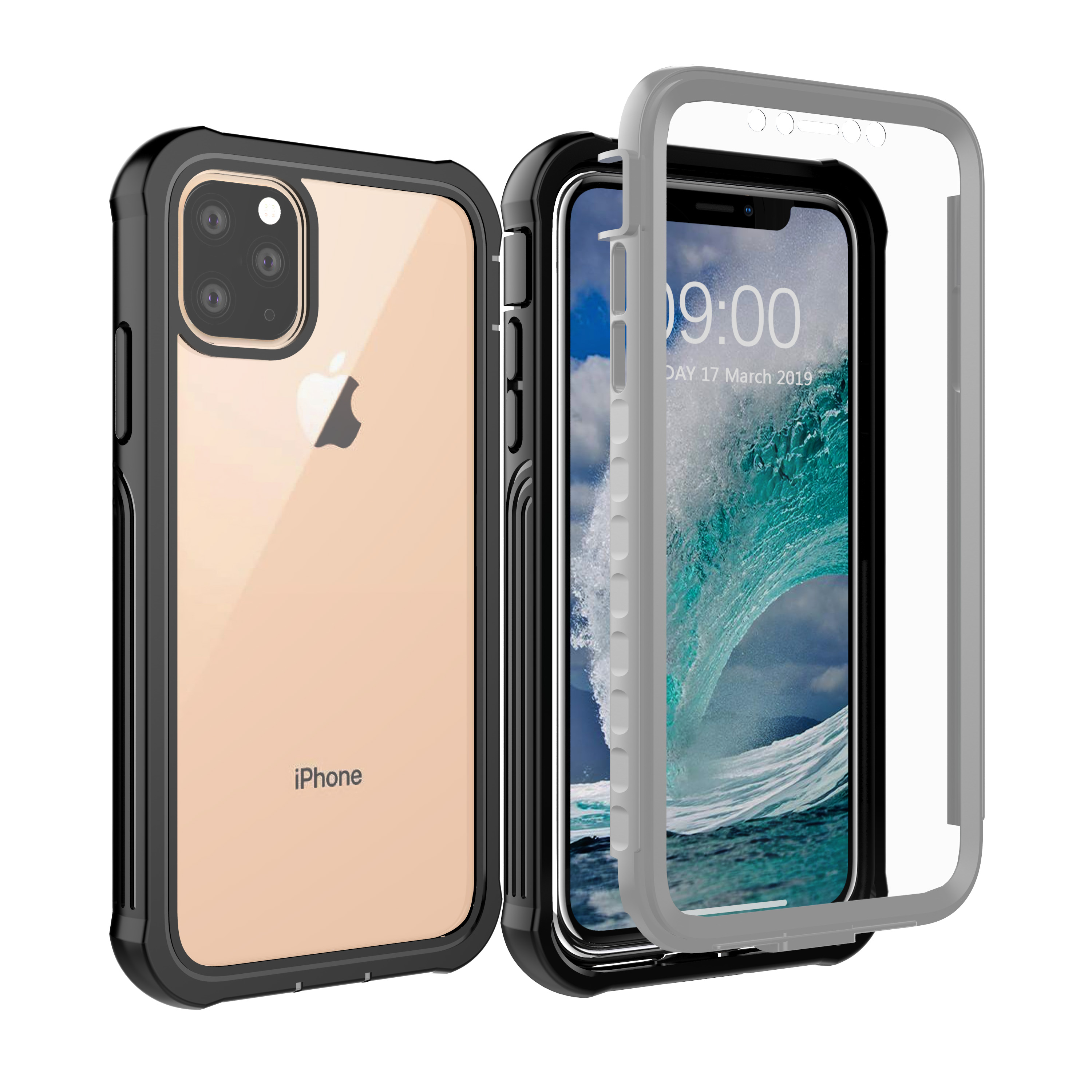 Premium Full Protection Case iPhone 11 Pro Svart - Heldekkende deksel med herdet glass skjermbeskyttelse