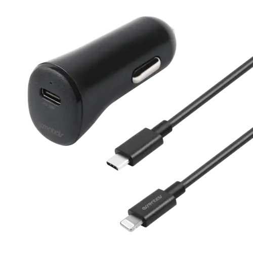 Autolaturi USB-C 1m Lightning-kaapelilla 20W, Musta