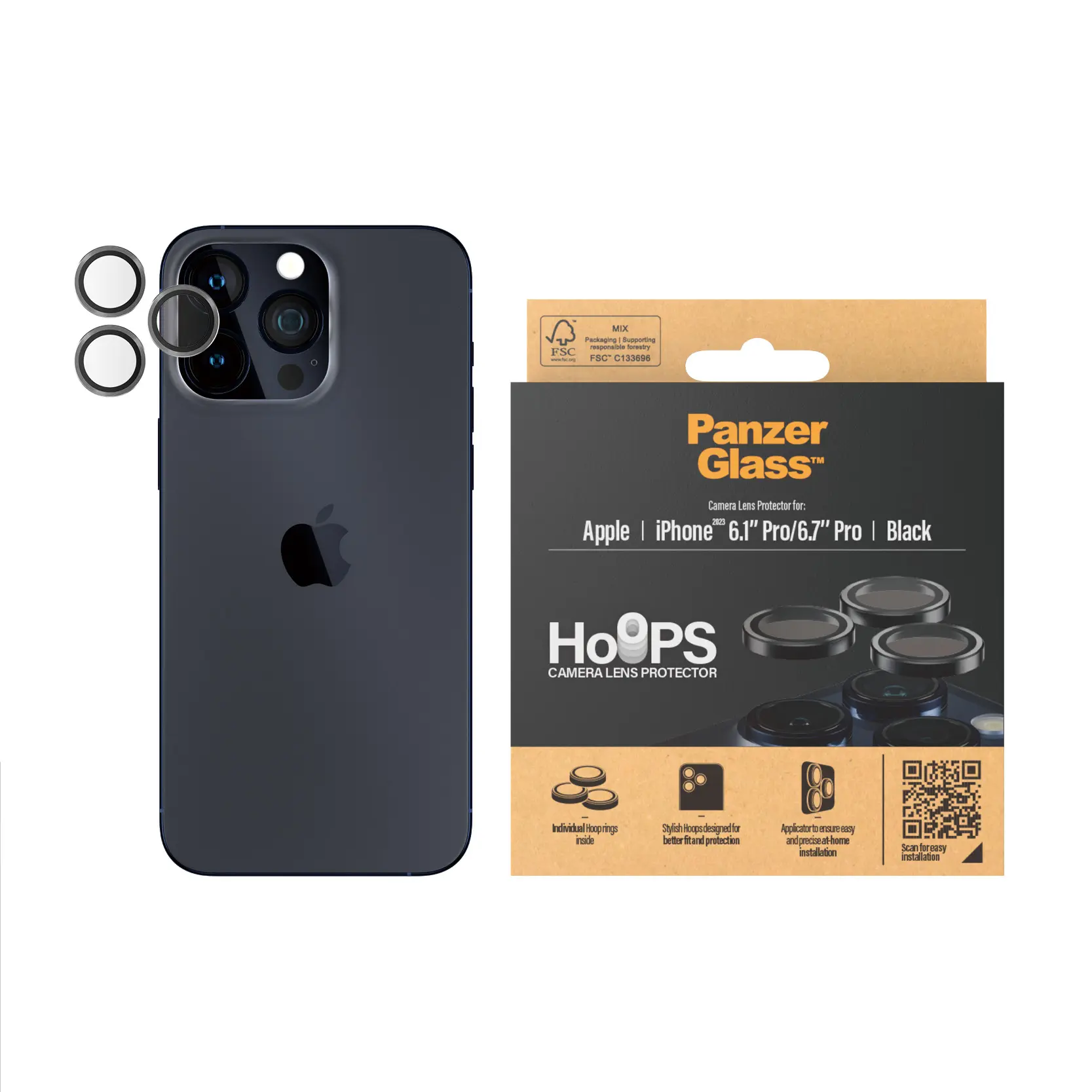 iPhone 15 Pro Hoops Camera Lens Protector Svart