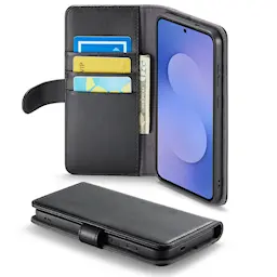 Samsung Galaxy S25 FE Plånboksfodral i Äkta Läder, Svart