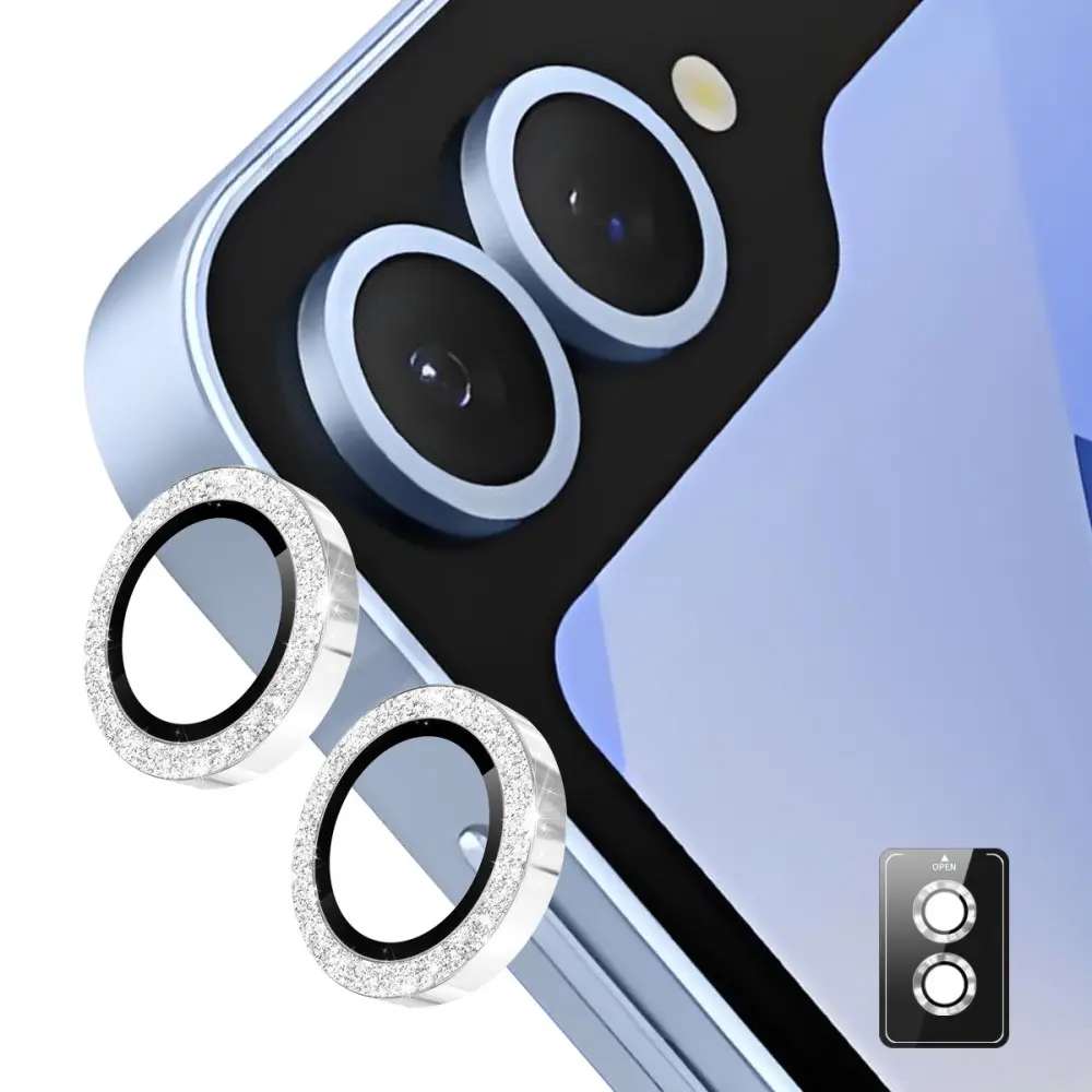 Glitter Linsebeskytter Aluminium Samsung Galaxy Z Flip 7 Sølv