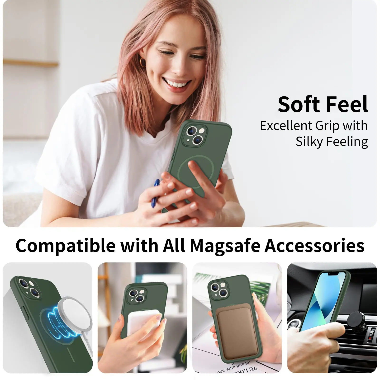 MagSafe-skal SoftArmor iPhone 14 Grön