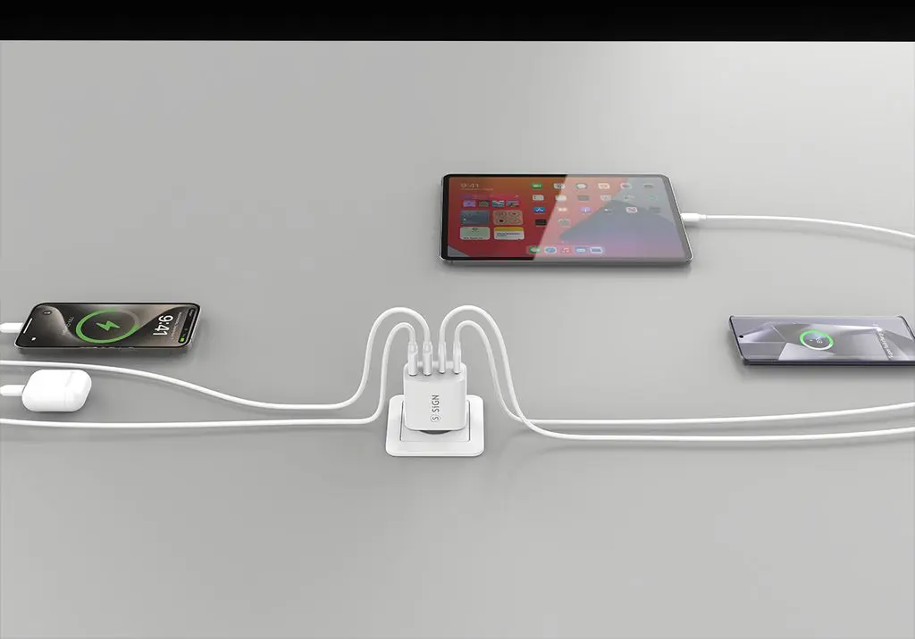 GaN Snabbladdare 2 x USB-C + 2 x USB-A 40W Vit
