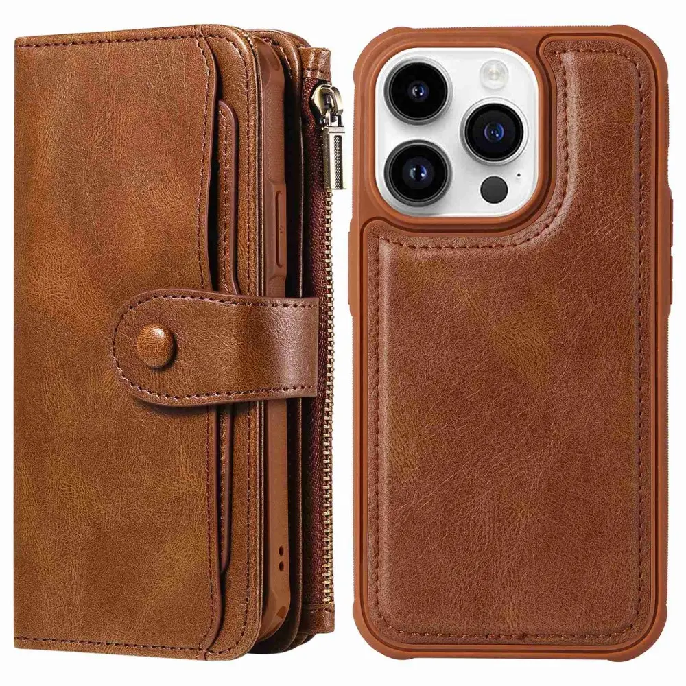 Magnet Leather Multi-Wallet iPhone 14 Pro ruskea