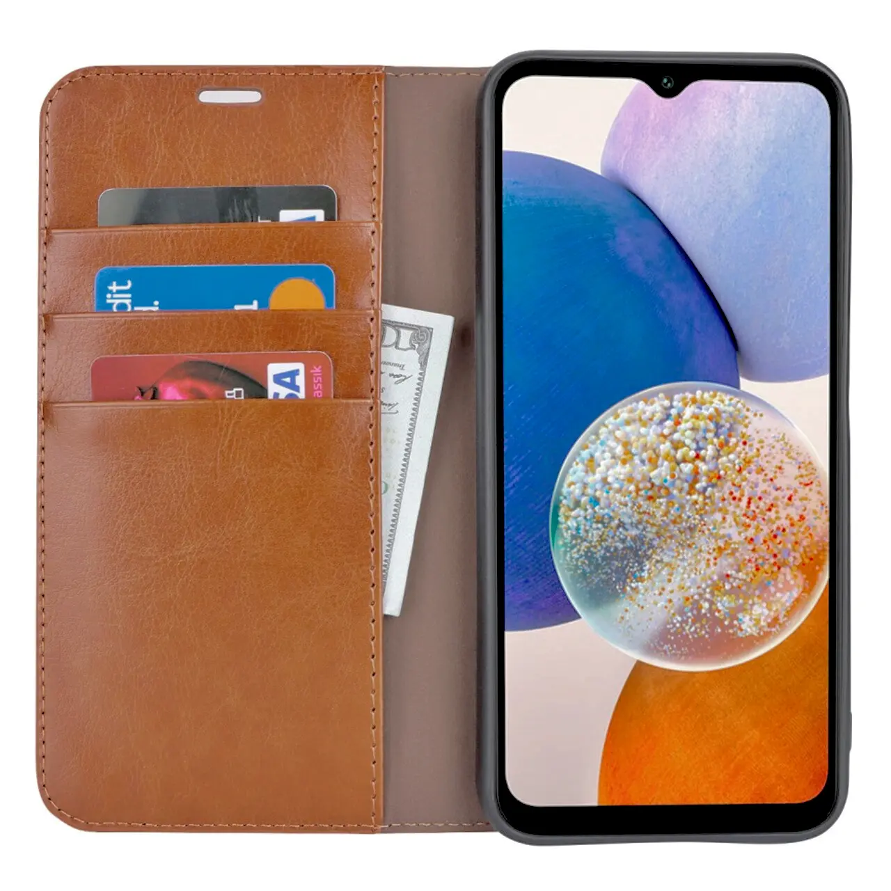 Mobilfodral Äkta Läder Samsung Galaxy A14 Brun