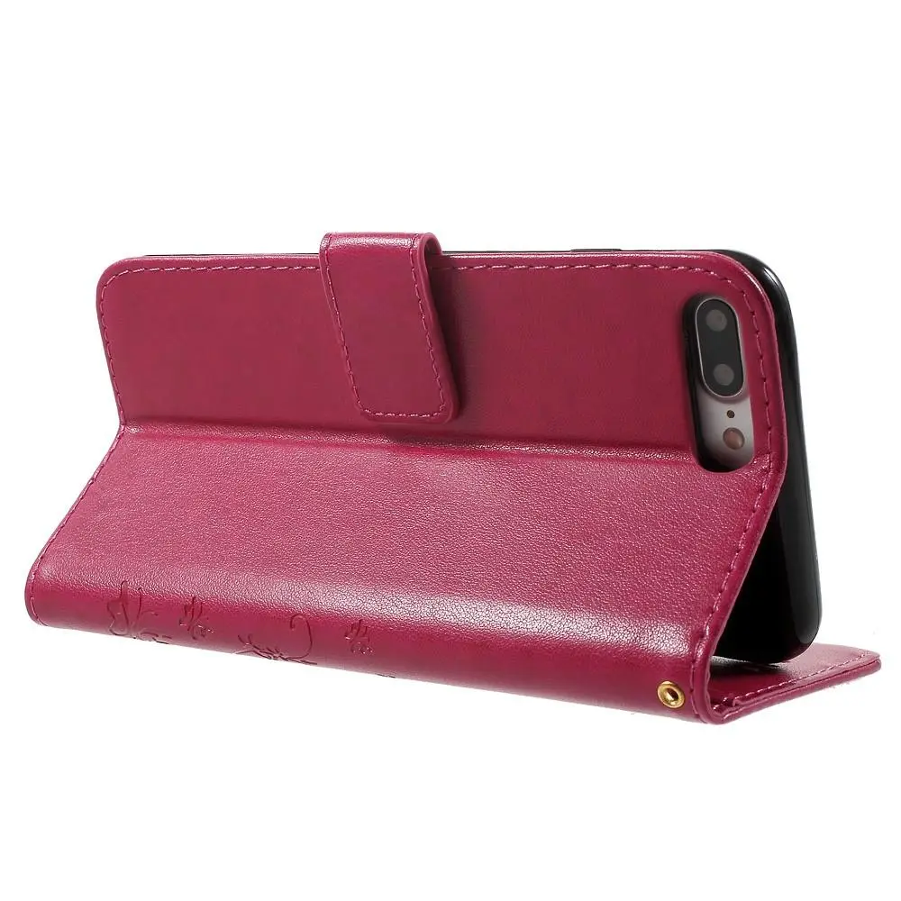 Läderfodral Fjärilar iPhone 7 Plus/iPhone 8 Plus Cerise