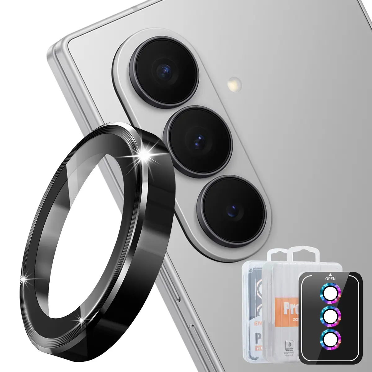 Linsskydd Aluminium + Härdat Glas Samsung Galaxy Z Fold 8 Svart