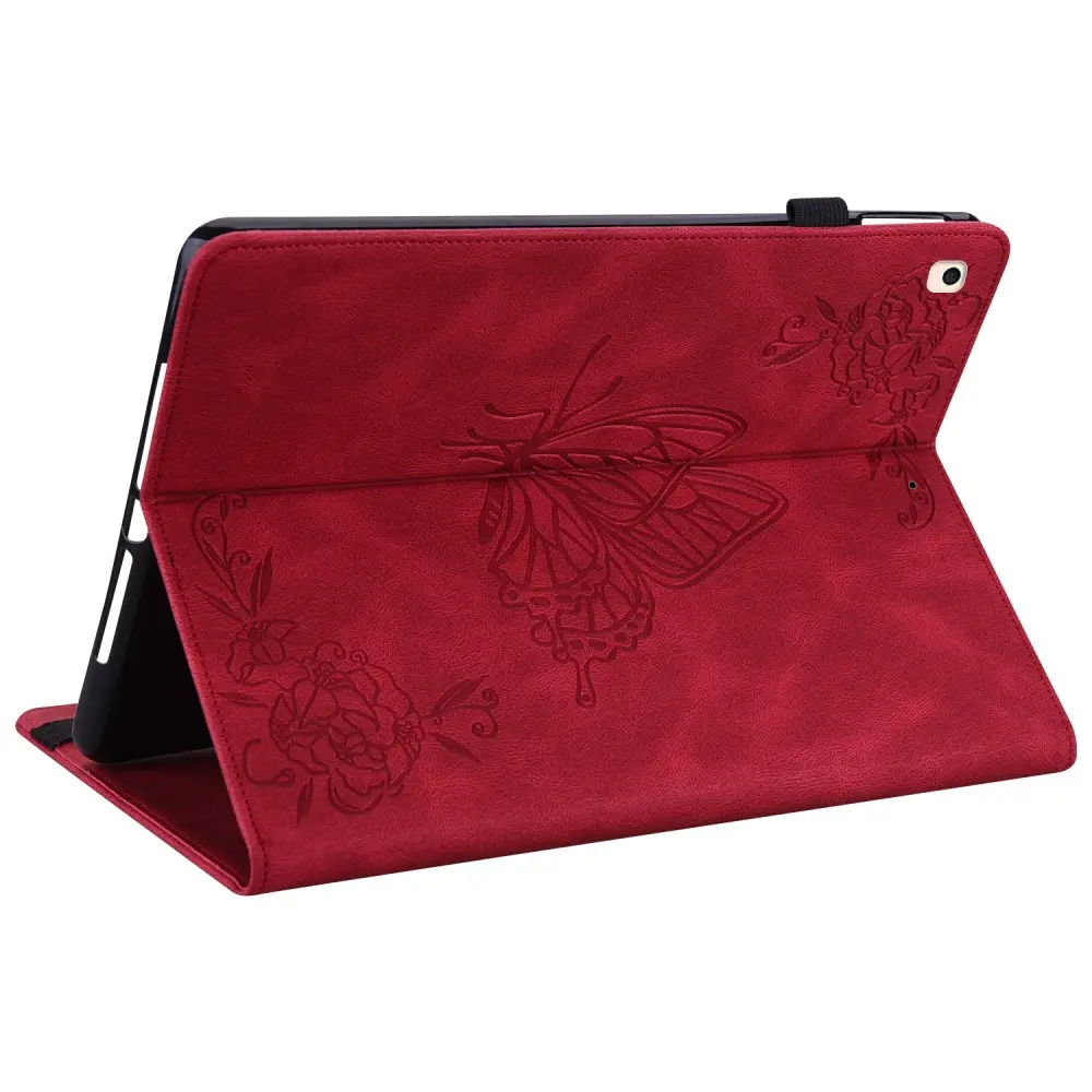 Läderfodral Fjärilar Apple iPad 10.2 9th Gen (2021) Röd