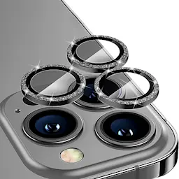 Glitter Linsskydd Aluminium + Glas iPhone 16 Pro Max svart