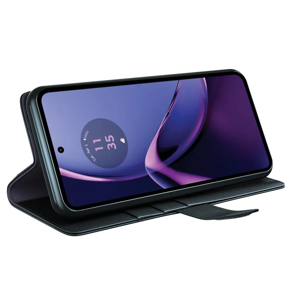 Äkta Läderfodral Motorola Moto G84 Svart