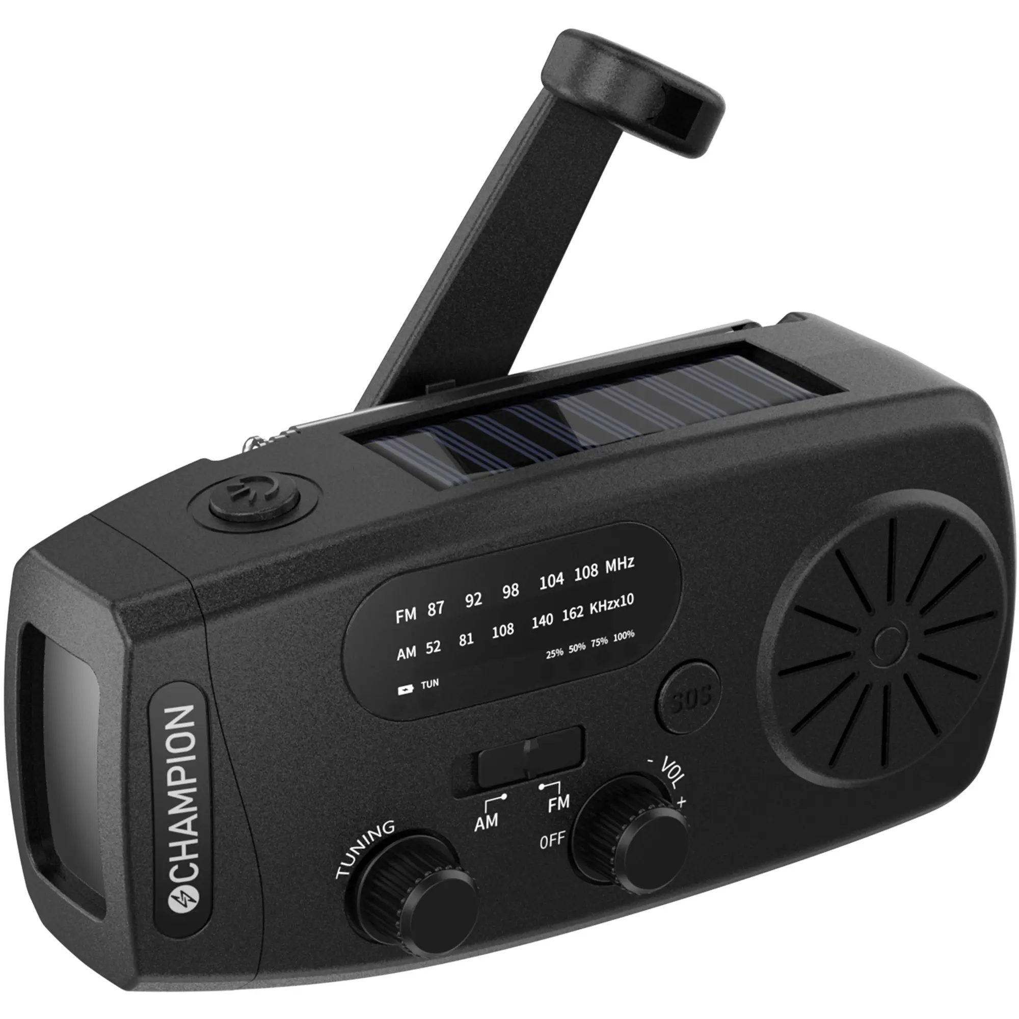 Vevradio med lommelygte og solcelleopladning, 