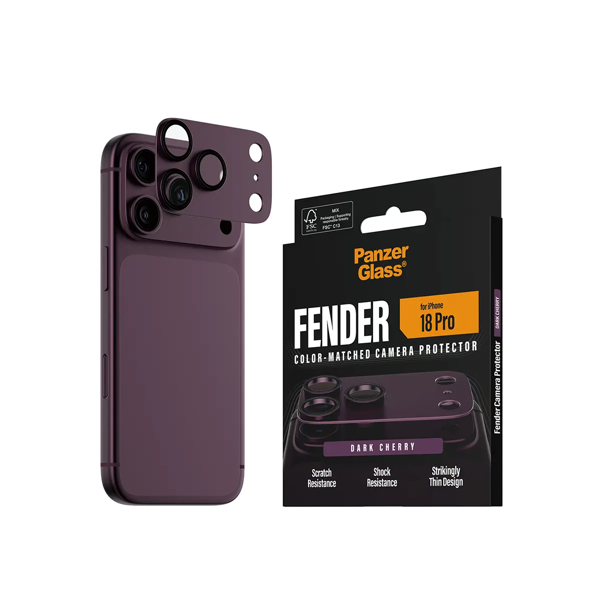 iPhone 18 Pro Fender heltäckande kameraskydd, Dark Cherry