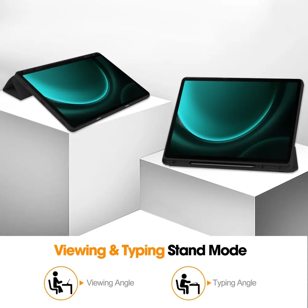Samsung Galaxy Tab S9 FE Plus Fodral Tri-fold med Pencil-hållare Svart