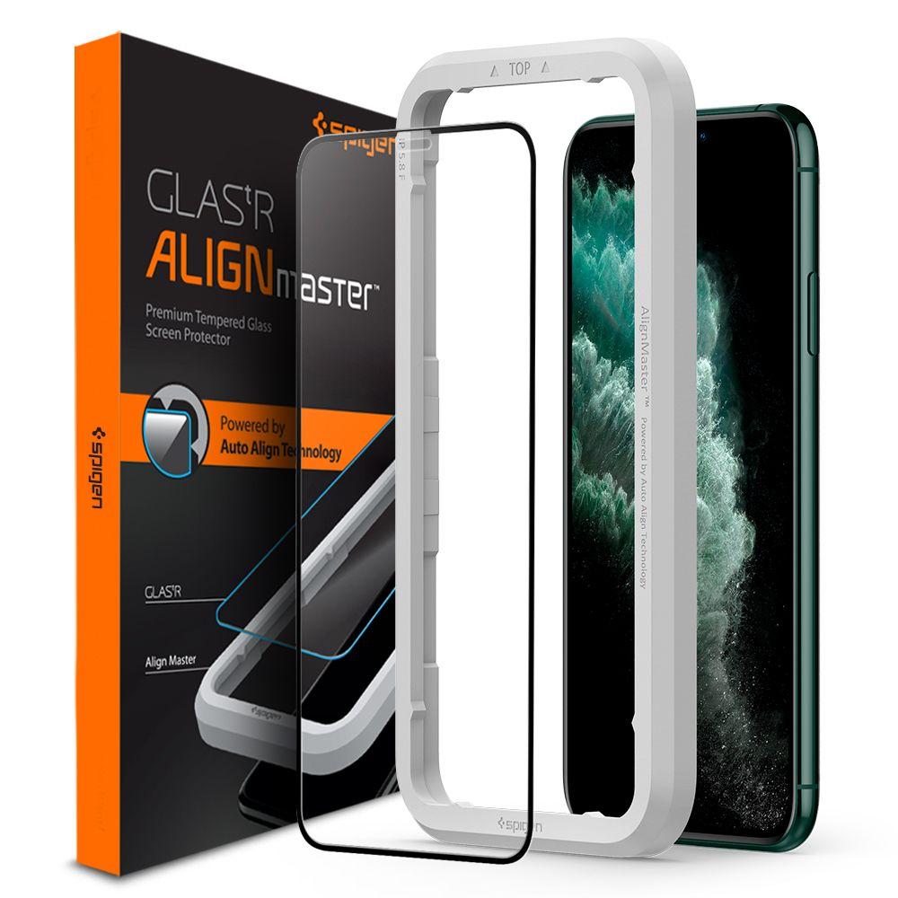 Spigen iPhone 11 Pro Max AlignMaster GLAS.tR Full Cover - Herdet glass skjermbeskytter med monteringsramme - Enkel installasjon