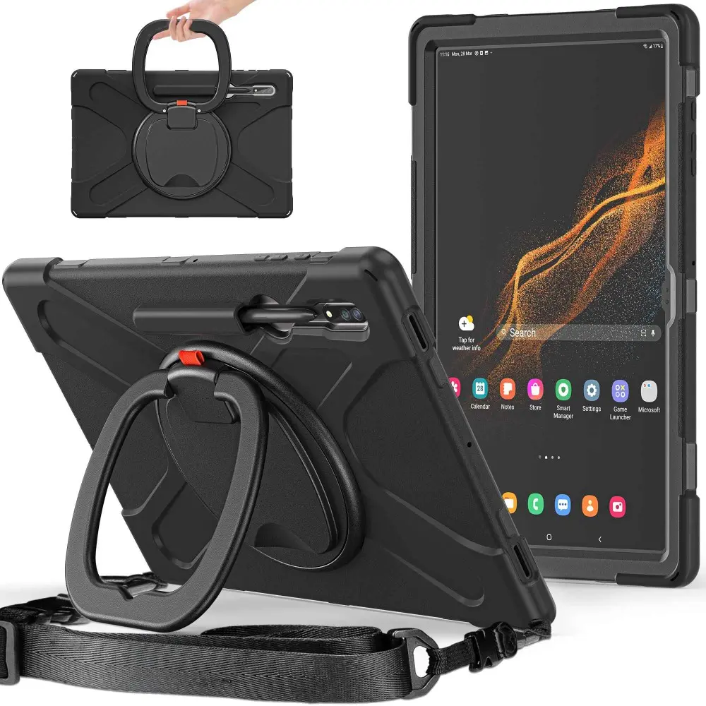 Hybrid-etui med Kickstand og skulderrem Samsung Galaxy Tab S10 Ultra sort