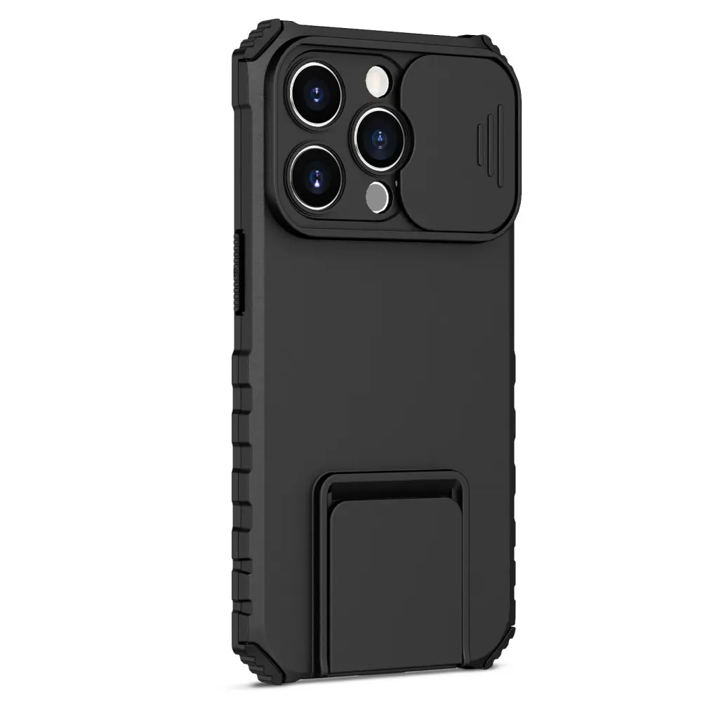 iPhone 15 Pro Kickstand Skal Kameraskydd Svart