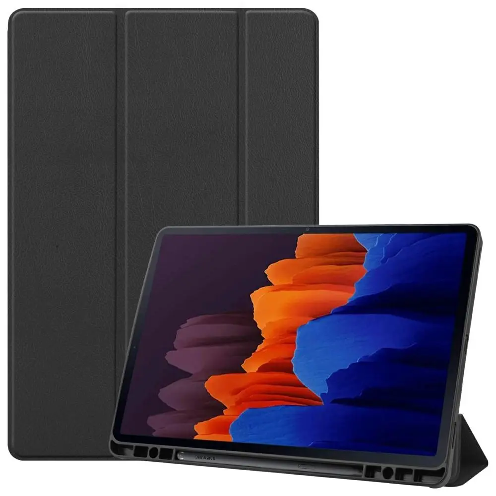 Samsung Galaxy Tab S7 Plus/Galaxy Tab S8 Plus Etui Tri-fold med Pencil-holder Sort