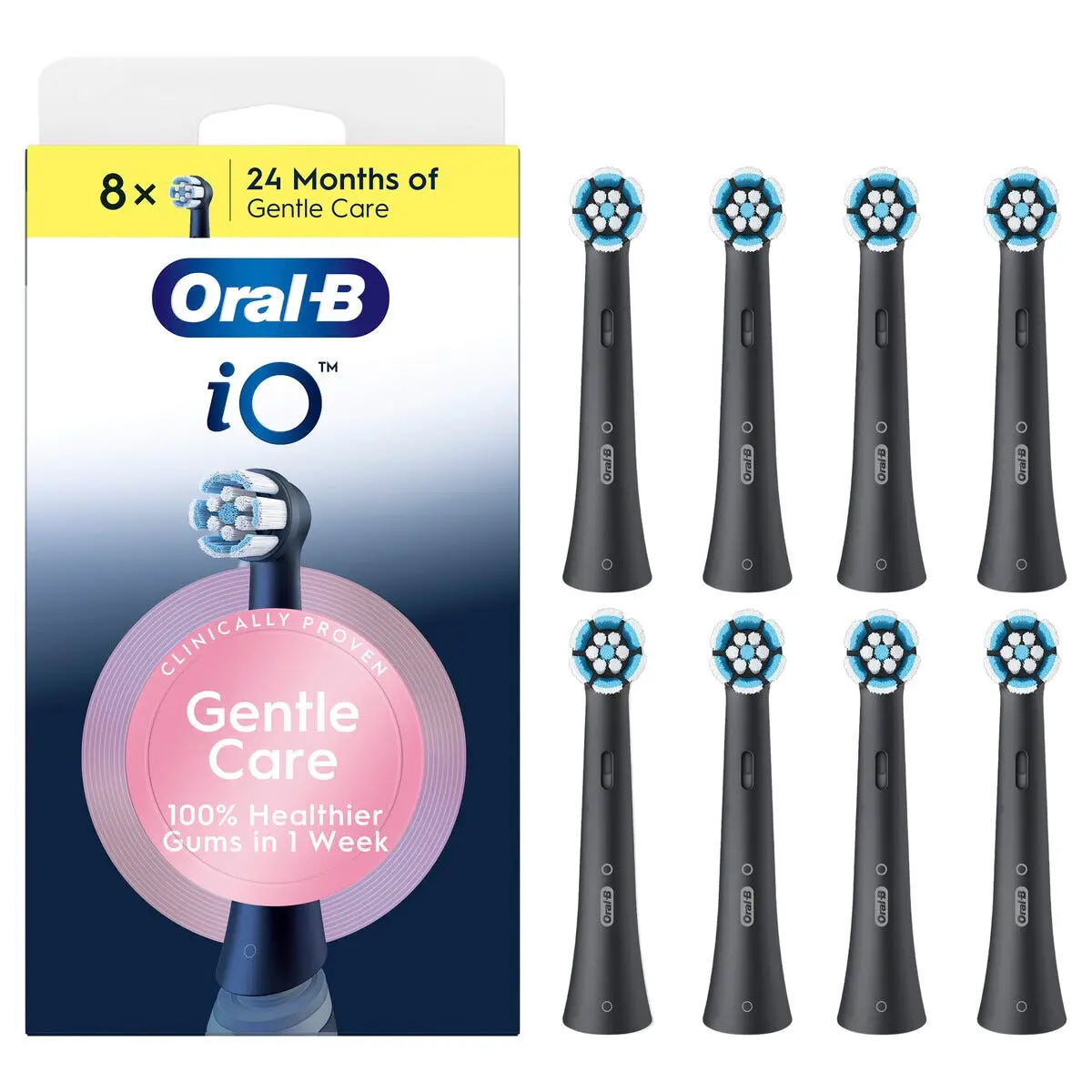 iO Gentle Care børstehoveder 8-pak, Sort