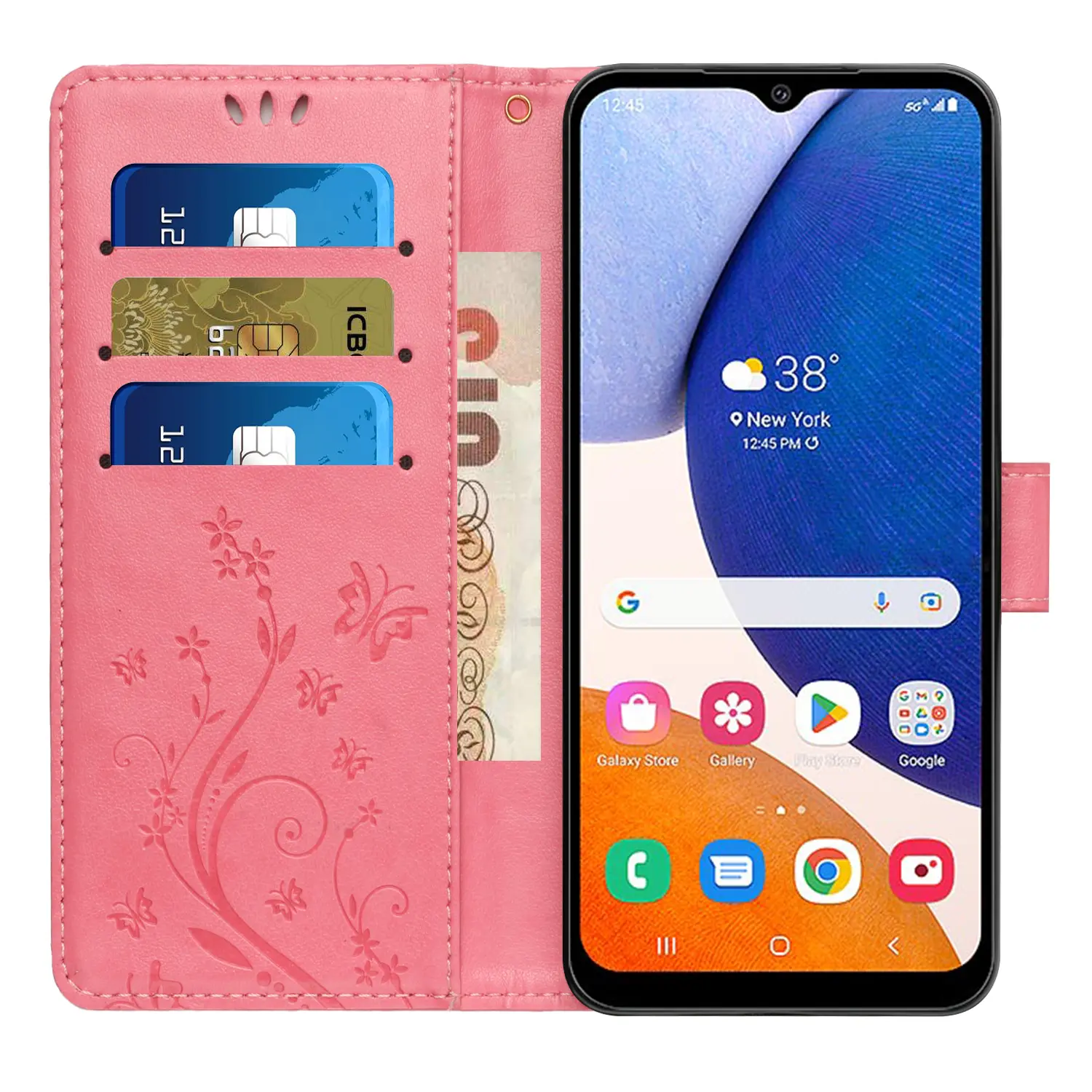 Läderfodral Fjärilar Samsung Galaxy S26 FE Rosa
