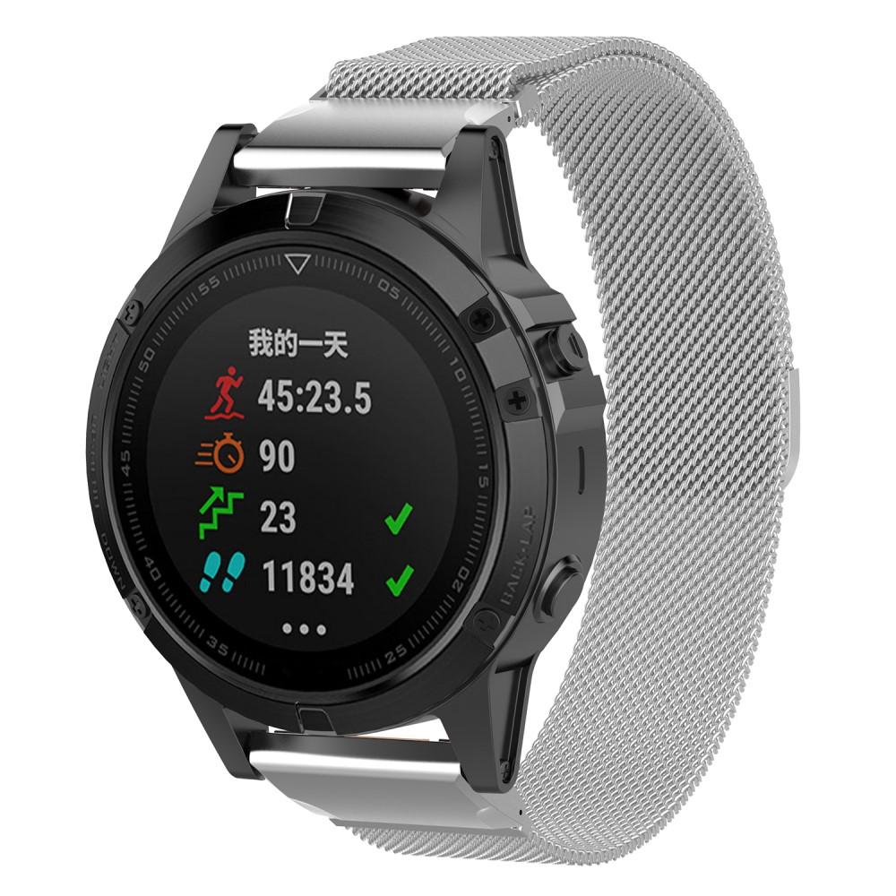 Garmin Forerunner 965 Reim Milanese Loop Sølv - Luksuriøst armbånd med magnetisk lukking - Rustfritt stål