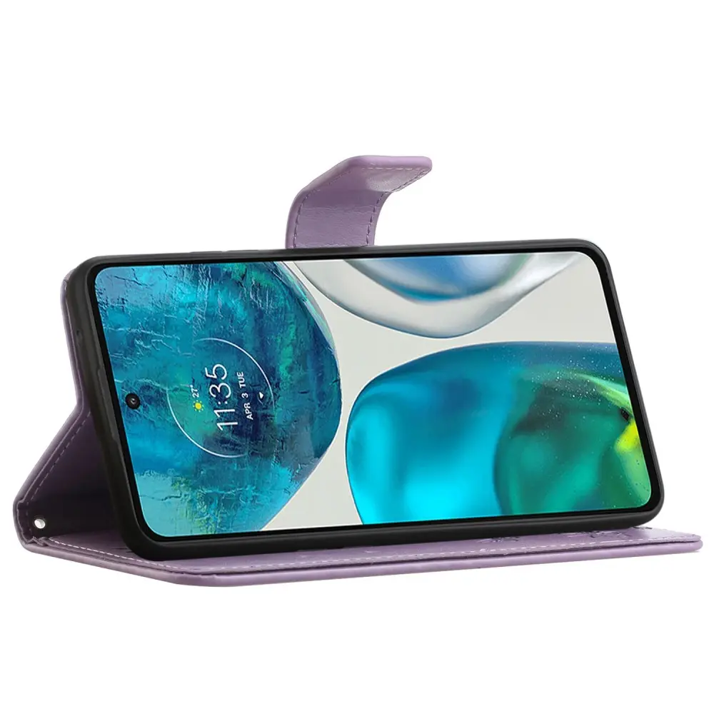 Läderfodral Fjärilar Motorola Moto E32 Lila
