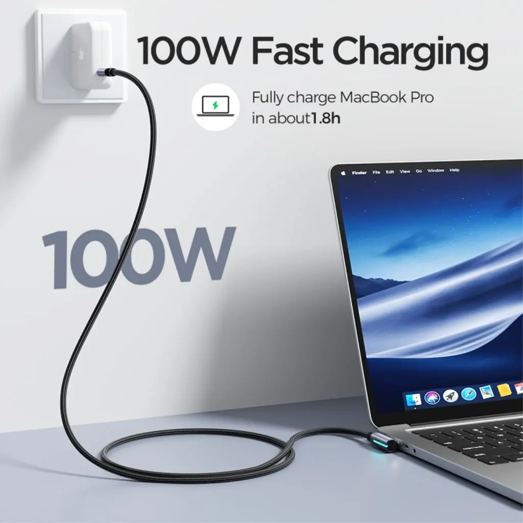 USB-C till vinklad USB-C-kabel PD 100W 2m Svart