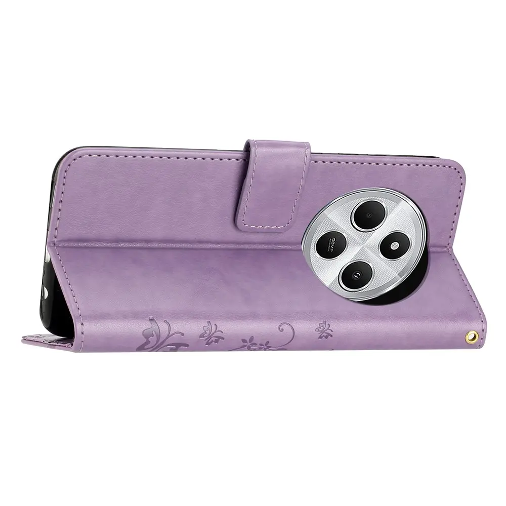 Läderfodral Fjärilar Xiaomi Redmi 14C Lila