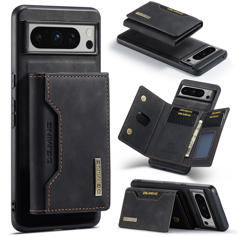 DG.MING Magnetic Card Slot Case Google Pixel 8 Pro Svart - Praktiskt lær-etui med avtagbar lommebok og stativfunksjon