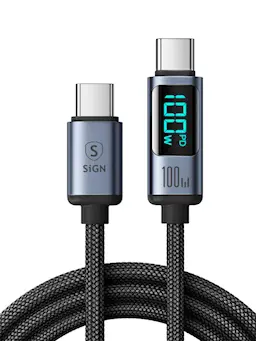 Ladekabel med Display USB-C til USB-C 100W 1.2m, Svart