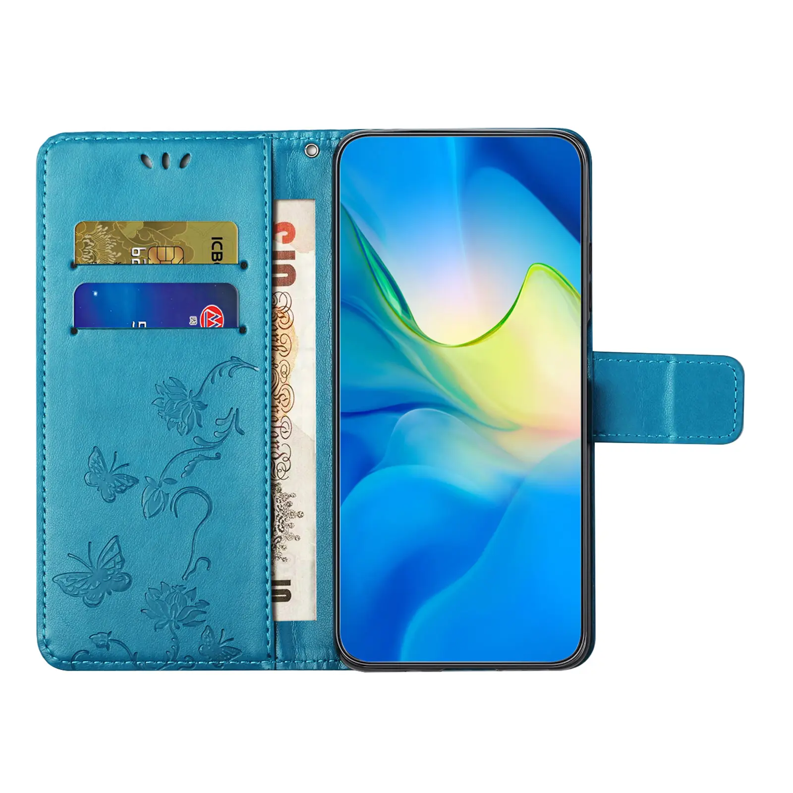 Läderfodral Fjärilar Motorola Moto G87 Blå