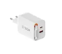 GaN Hurtigoplader USB-C & USB-A 40W med udtrækkeligt USB-C-kabel Hvid