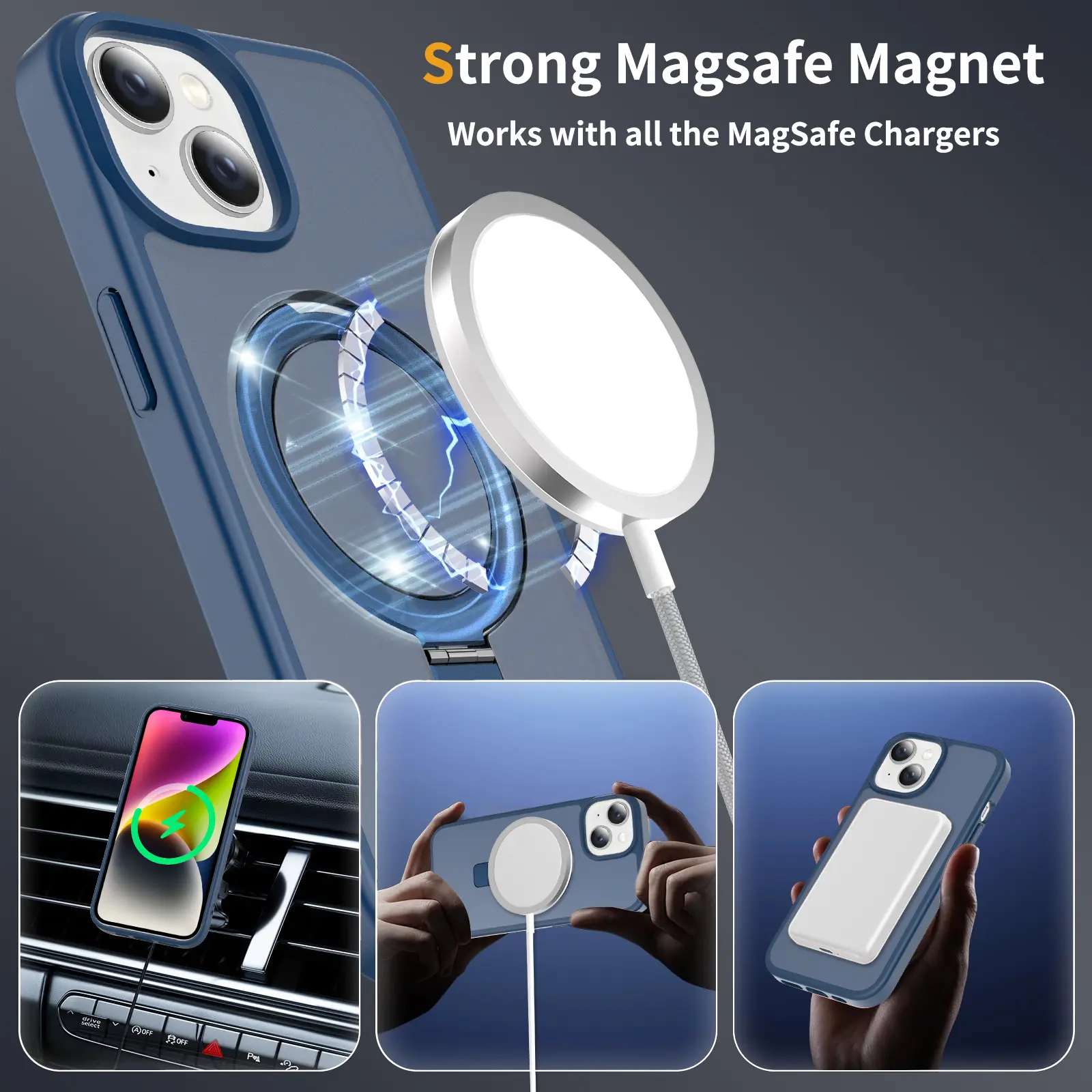 Hybridskal Magnetic Ring iPhone 15 Mörkblå