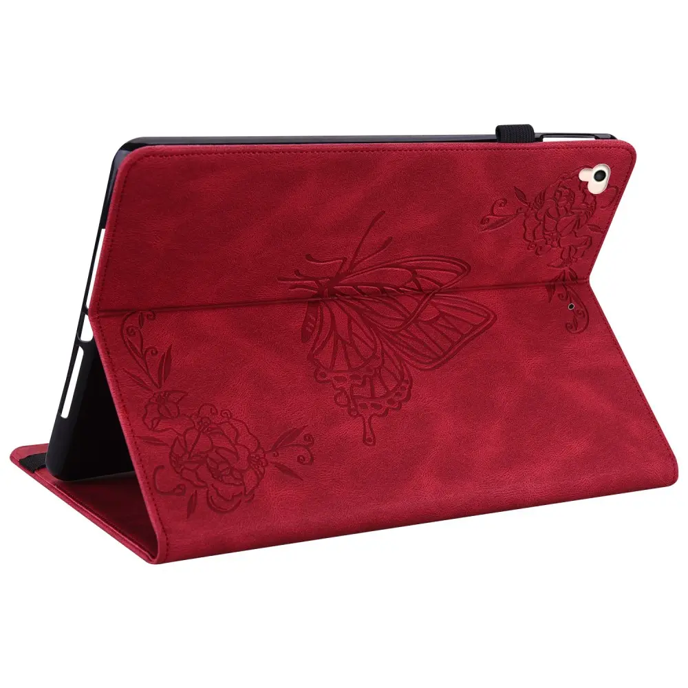 Läderfodral Fjärilar Apple iPad 9.7 5th Gen (2017) Röd