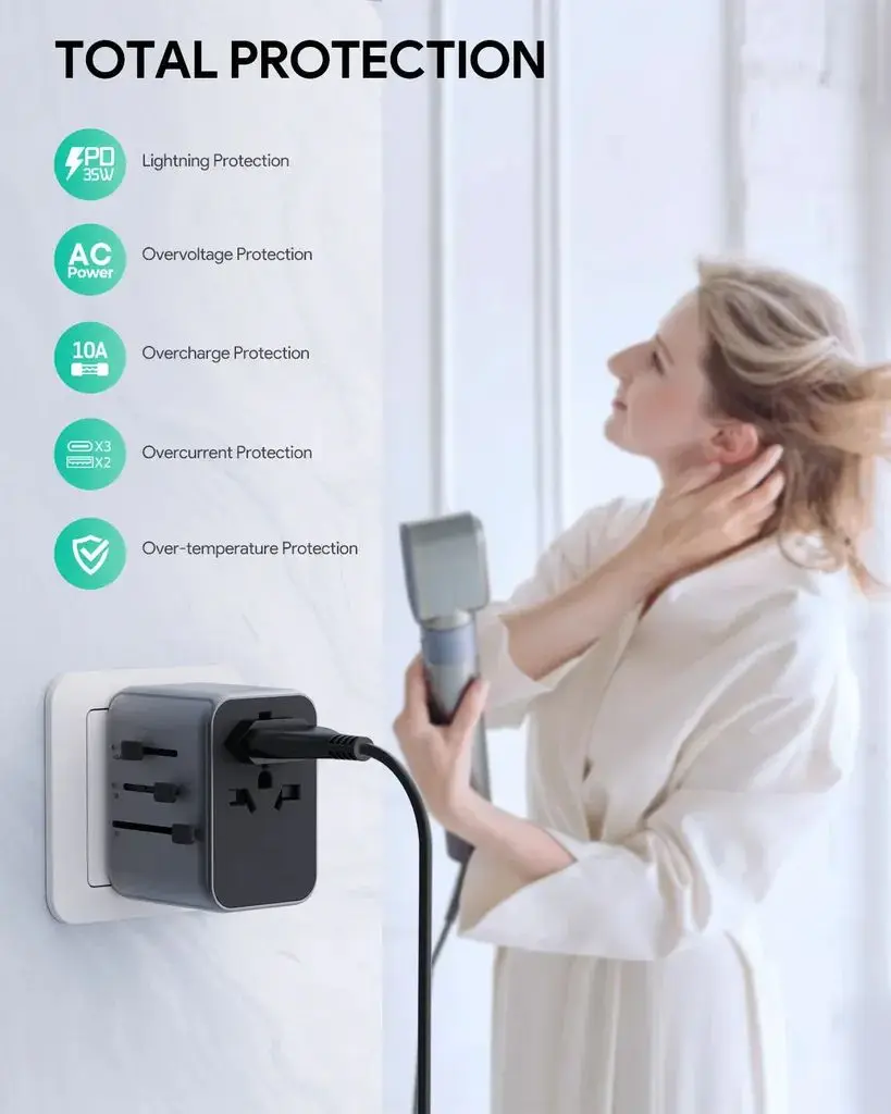 Universal Reseadapter med USB-portar 20W Svart
