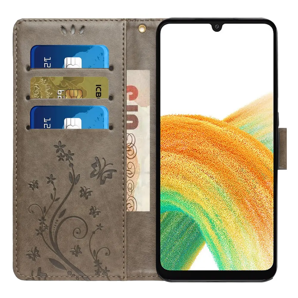 Läderfodral Fjärilar Samsung Galaxy A25 Grå