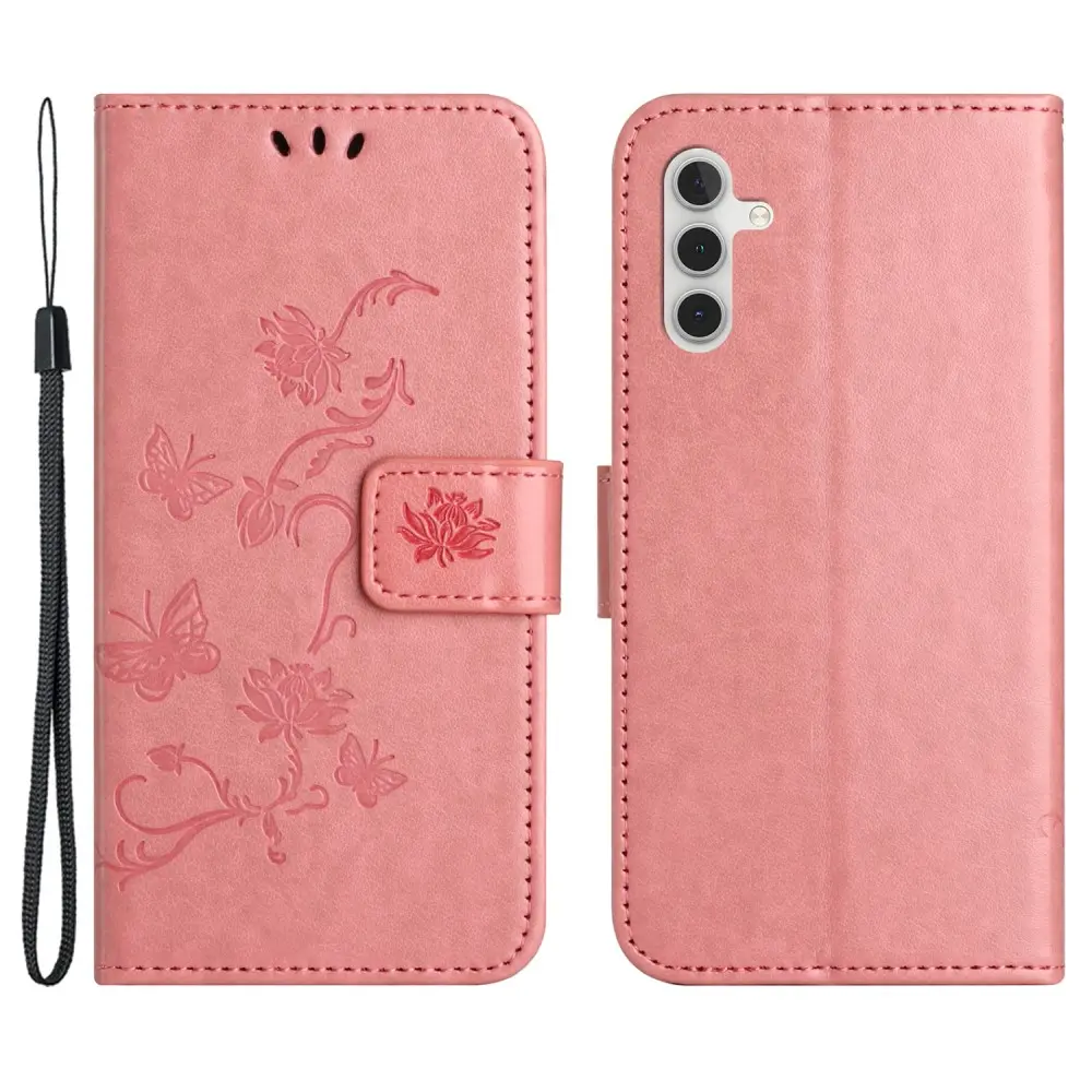 Läderfodral Fjärilar Samsung Galaxy S25 Rosa