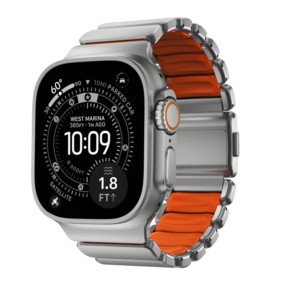 Stratos Band Apple Watch Ultra 49mm 1st Gen Natural Titanium - Ultra Orange