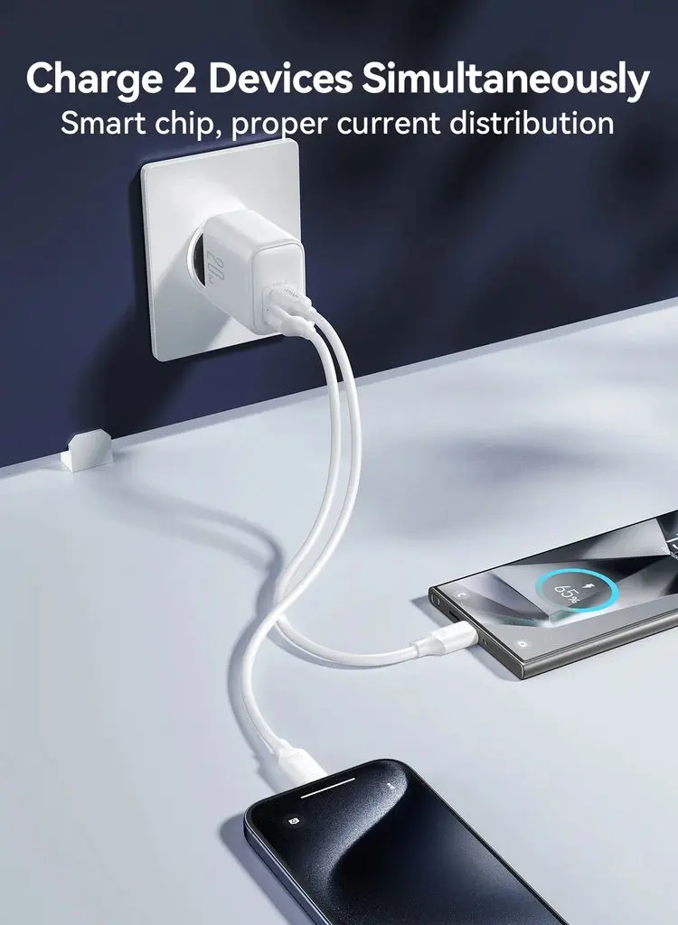 PD Snabbladdare USB-C + USB-A 20W Vit