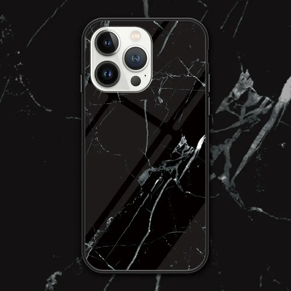 Skal Härdat Glas iPhone 16 Pro Svart marmor