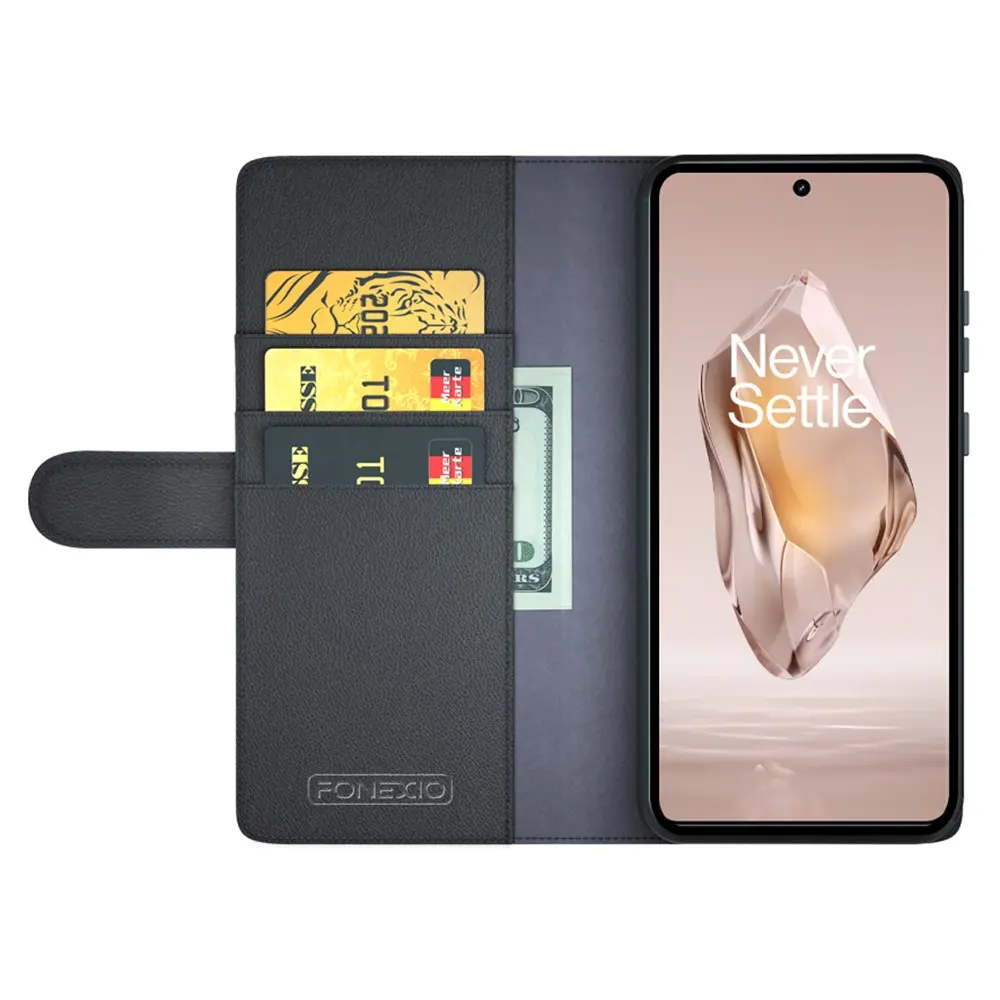 Äkta Läderfodral  OnePlus 12R Svart