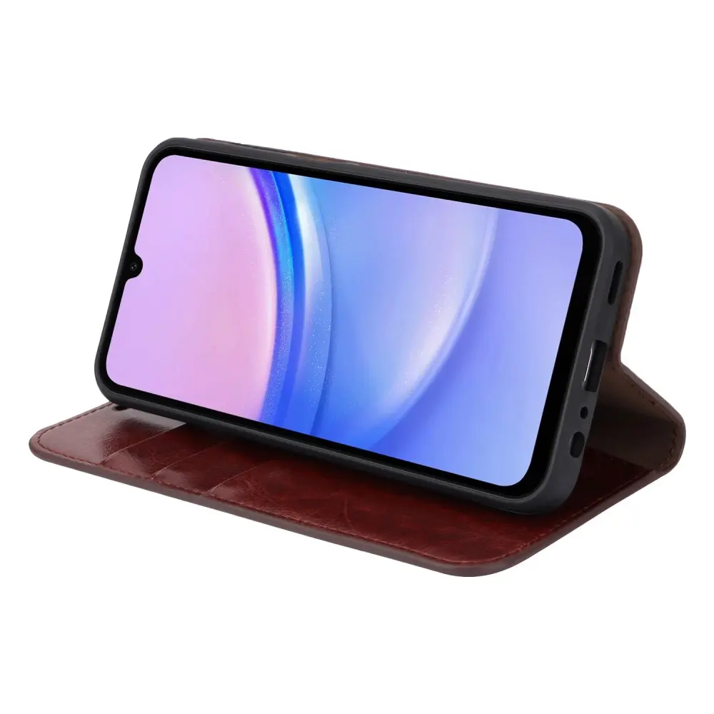 Mobilfodral Äkta Läder Samsung Galaxy A15 Mörkbrun