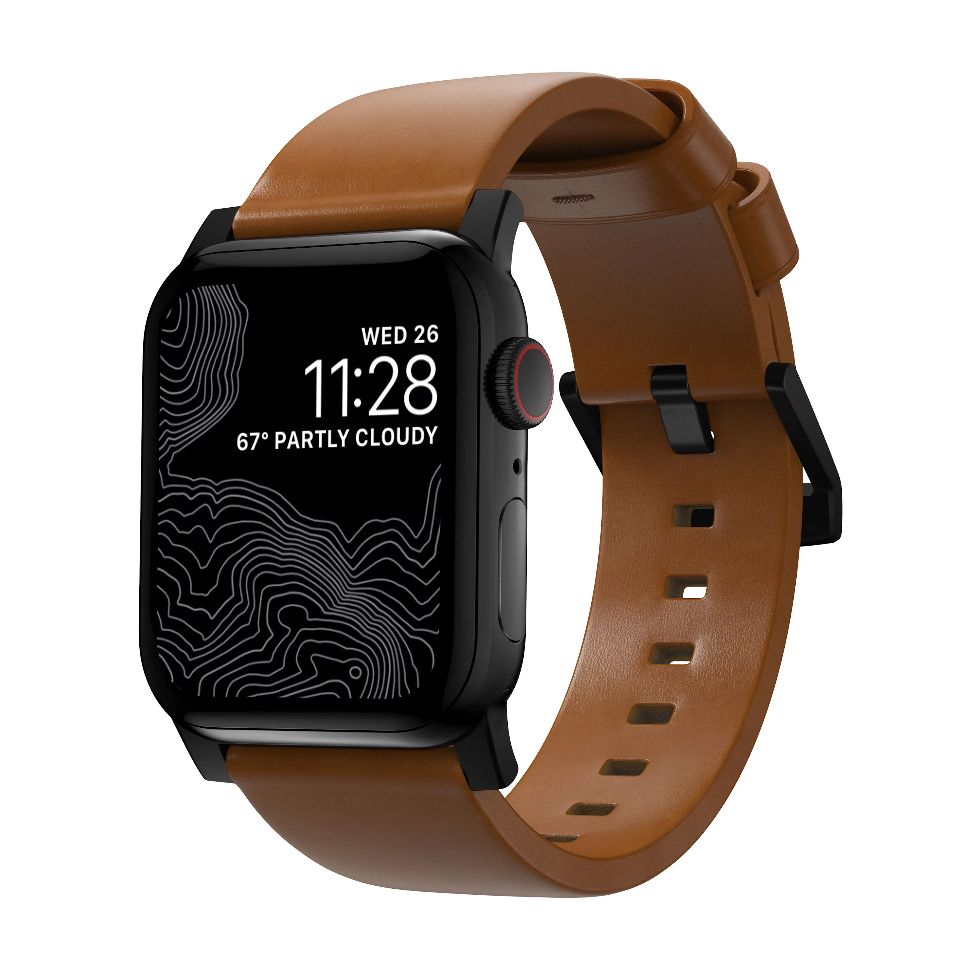 Apple Watch Series 11 46mm Modern Leather Band English Tan (Black Hardware)