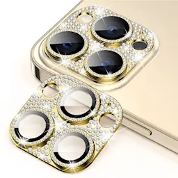 Glitter Kamerabeskyttelse Aluminium+Herdet Glass iPhone 16 Pro gull
