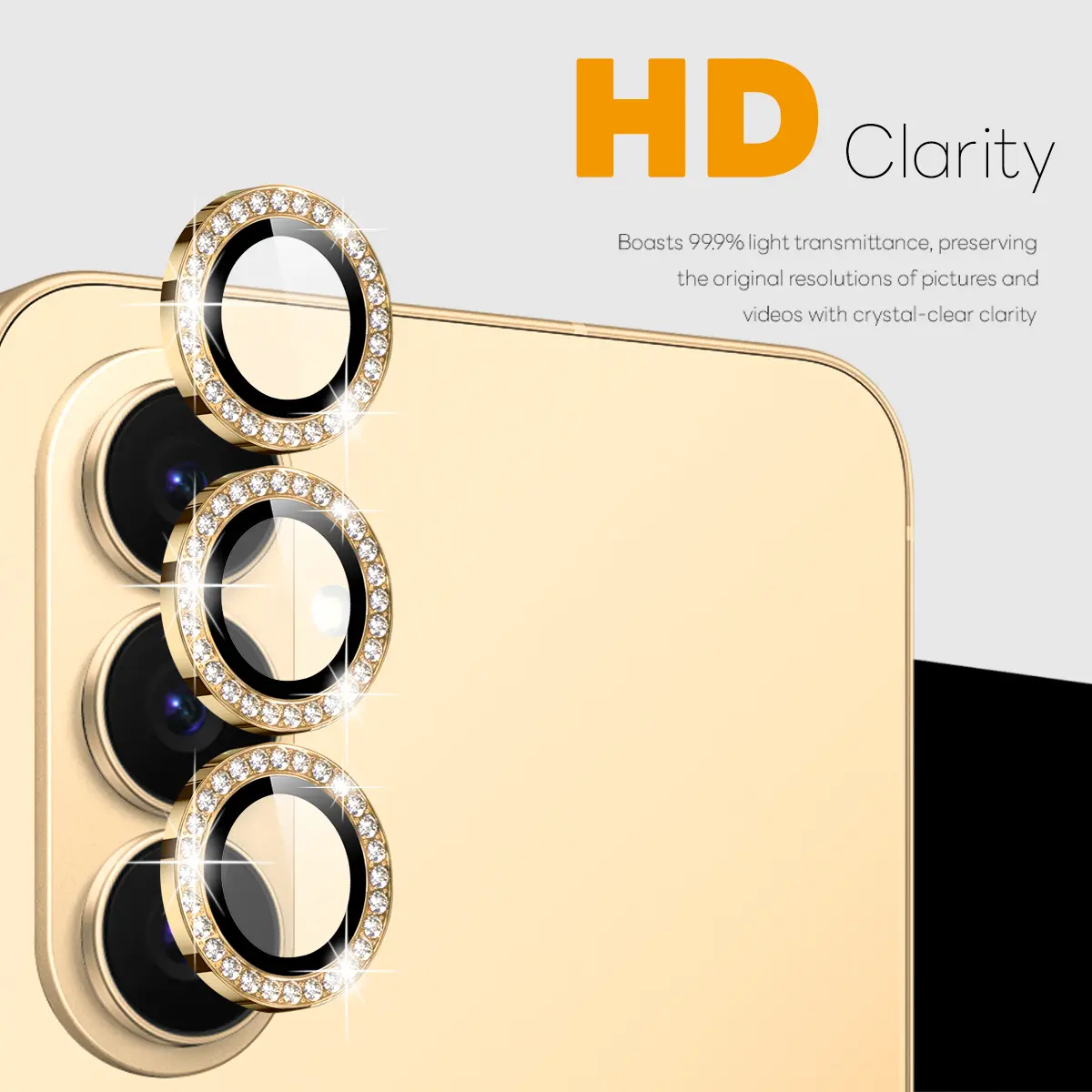 Linsskydd Rhinestone Härdat Glas Samsung Galaxy S26 Guld