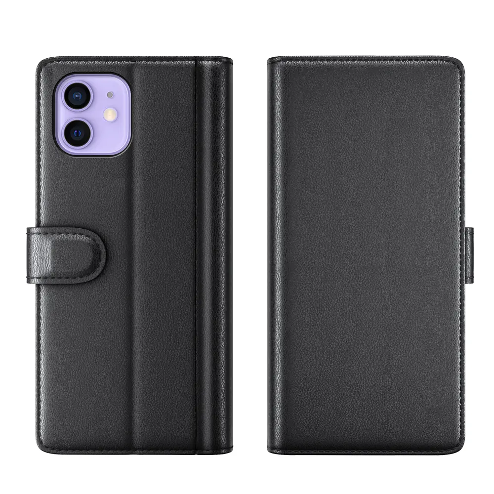 Äkta Läderfodral iPhone 12/iPhone 12 Pro Svart