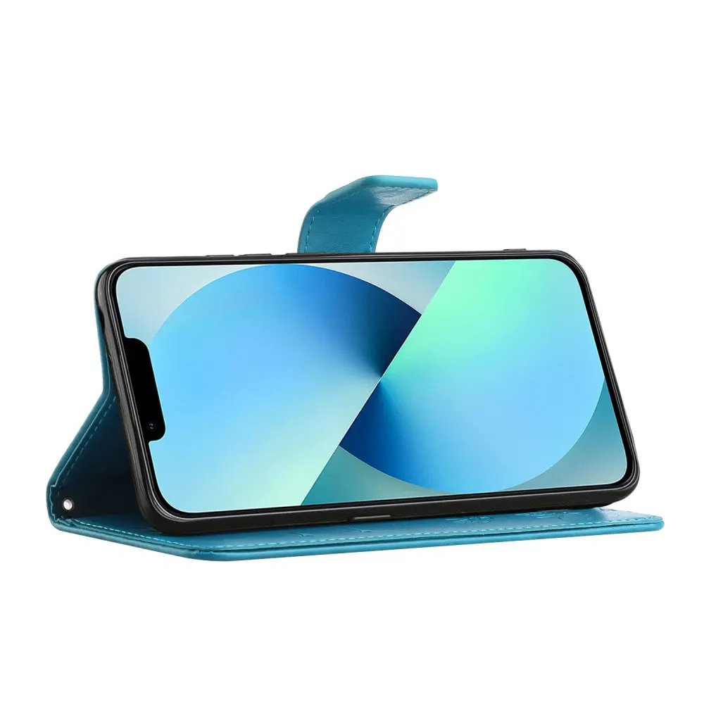 Läderfodral Fjärilar iPhone 14 Blå