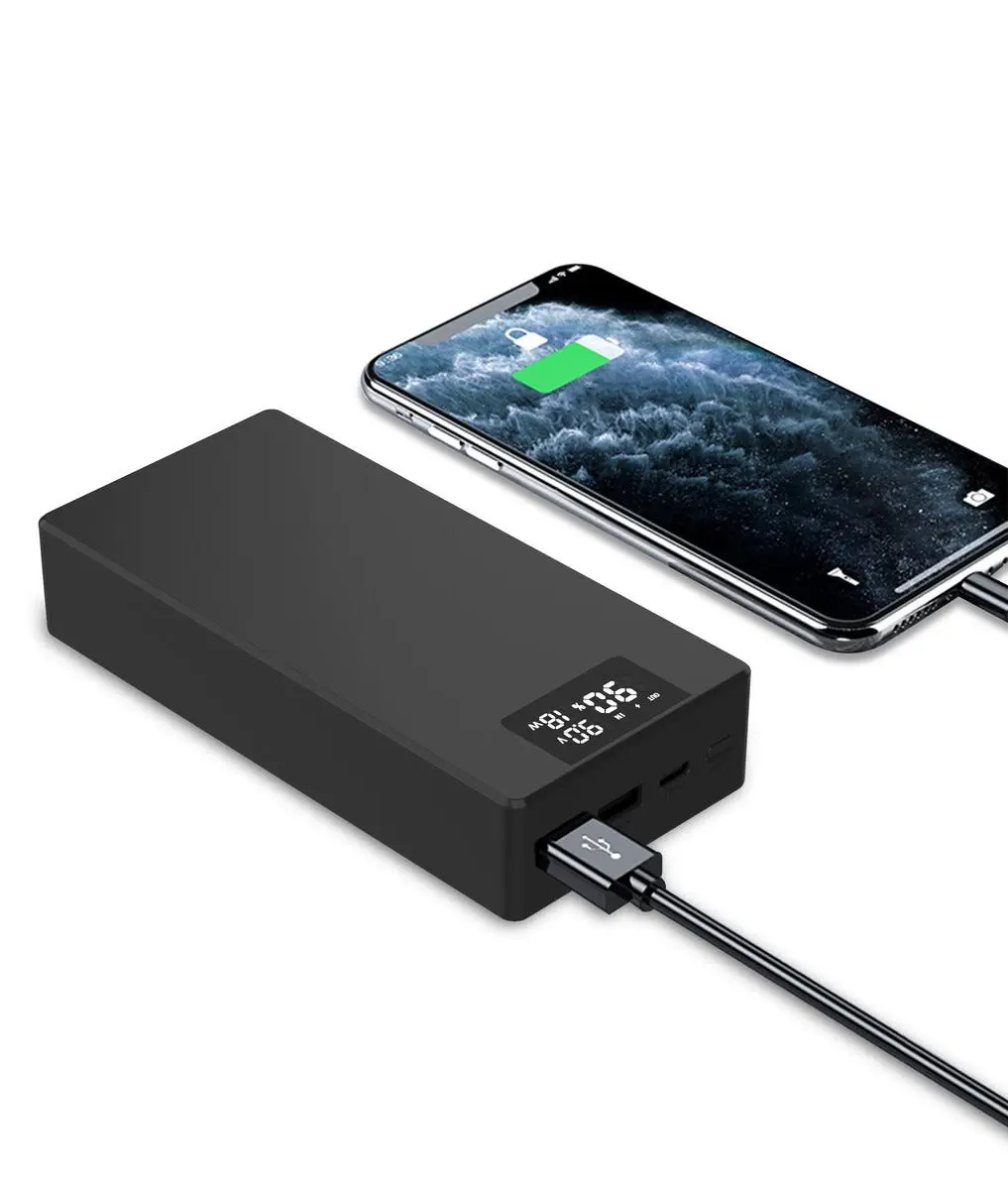 Powerbank USB-A + USB-C med Display 20000 mAh PD 20W Svart