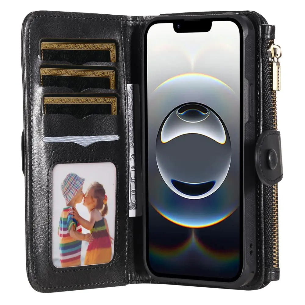 Magnet Leather Multi-Wallet iPhone 16e svart