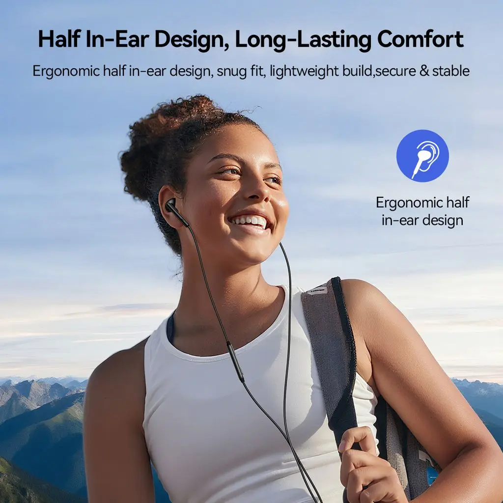 USB-C Half In-Ear Hörlurar Svart